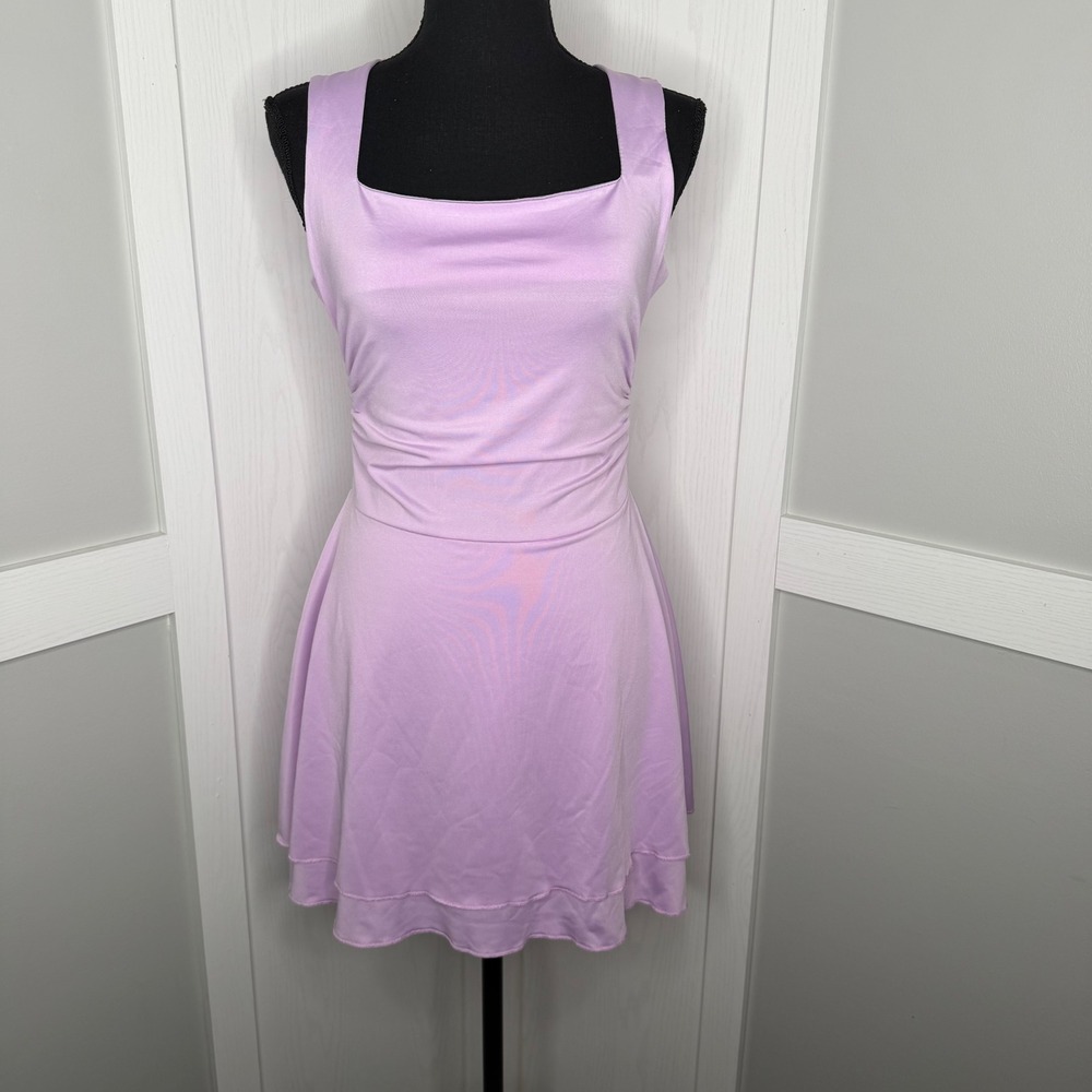 Kohl's Activewear Dress Women Small Purple Ruched Square Neck Stretch 4850